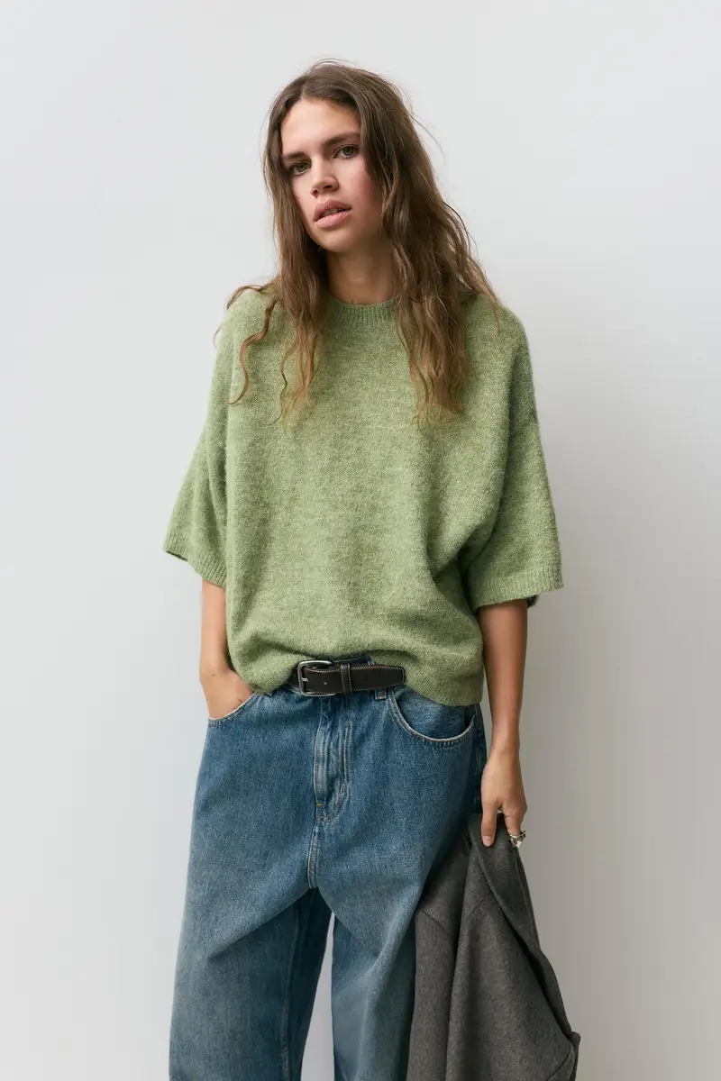 Pullover Boxy A Maniche Corte Verde vigoré miniatura 2