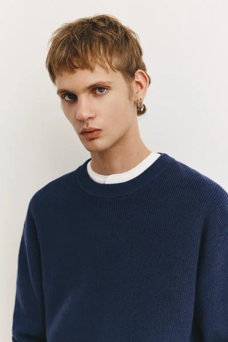 Pull&bear Pullover Collo Rotondo Blu miniatura 3