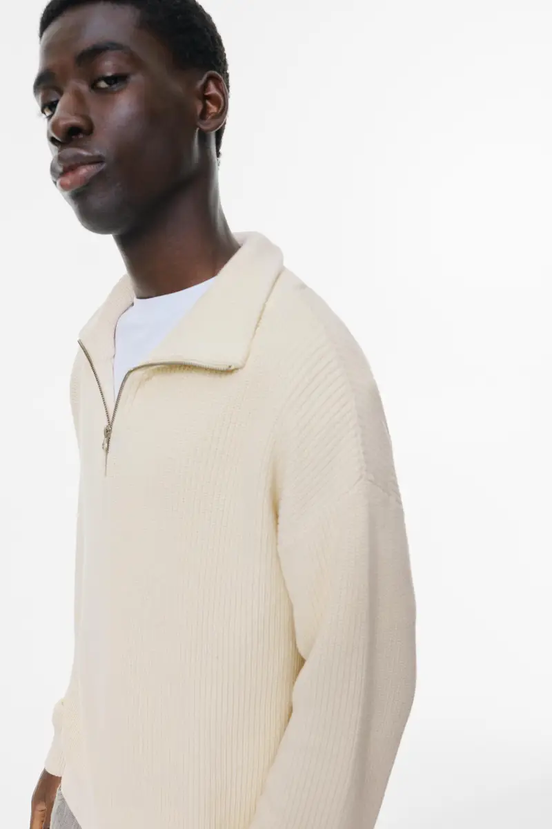 Pullover Con Collo Con Cerniera Bianco rotto miniatura 3