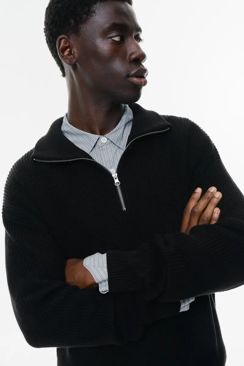 Pullover Con Collo Con Cerniera Nero miniatura 3