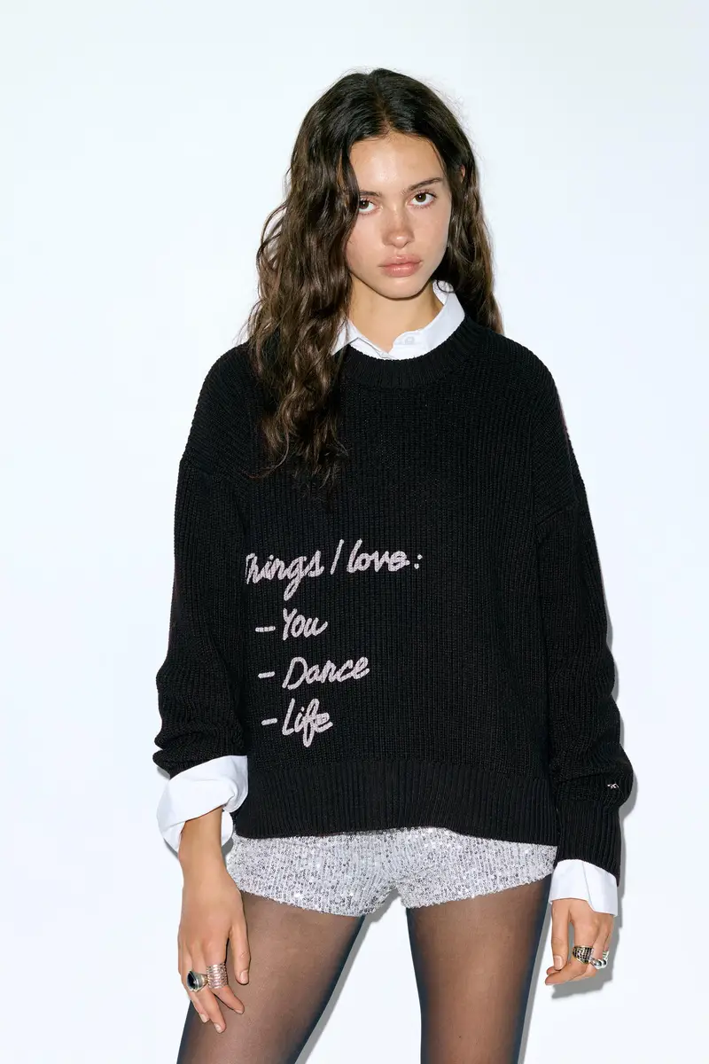 Pullover Con Testo Nero