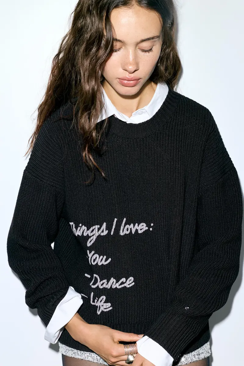 Pullover Con Testo Nero miniatura 3