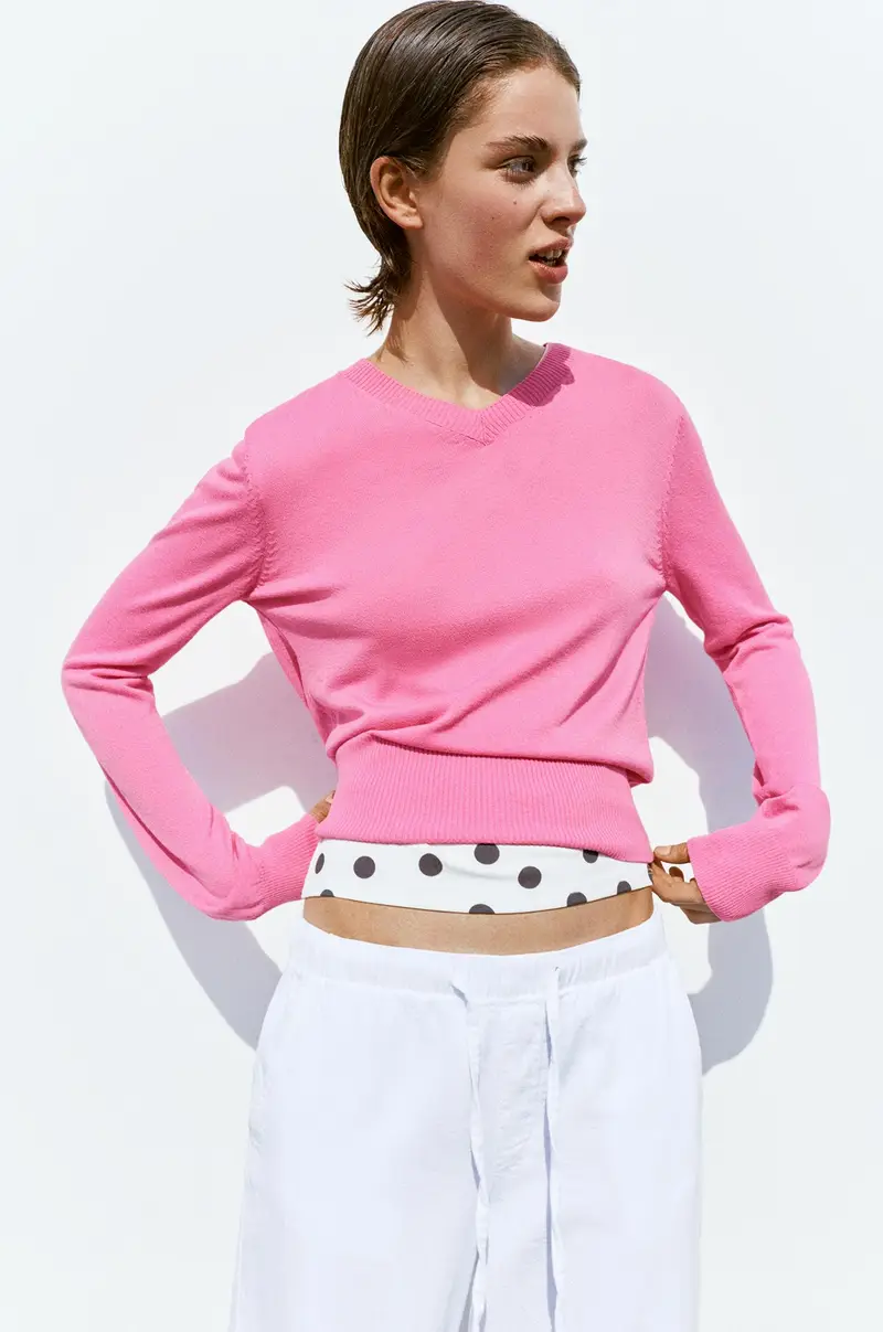 Pullover Rosa Scollo A V Chewing gum