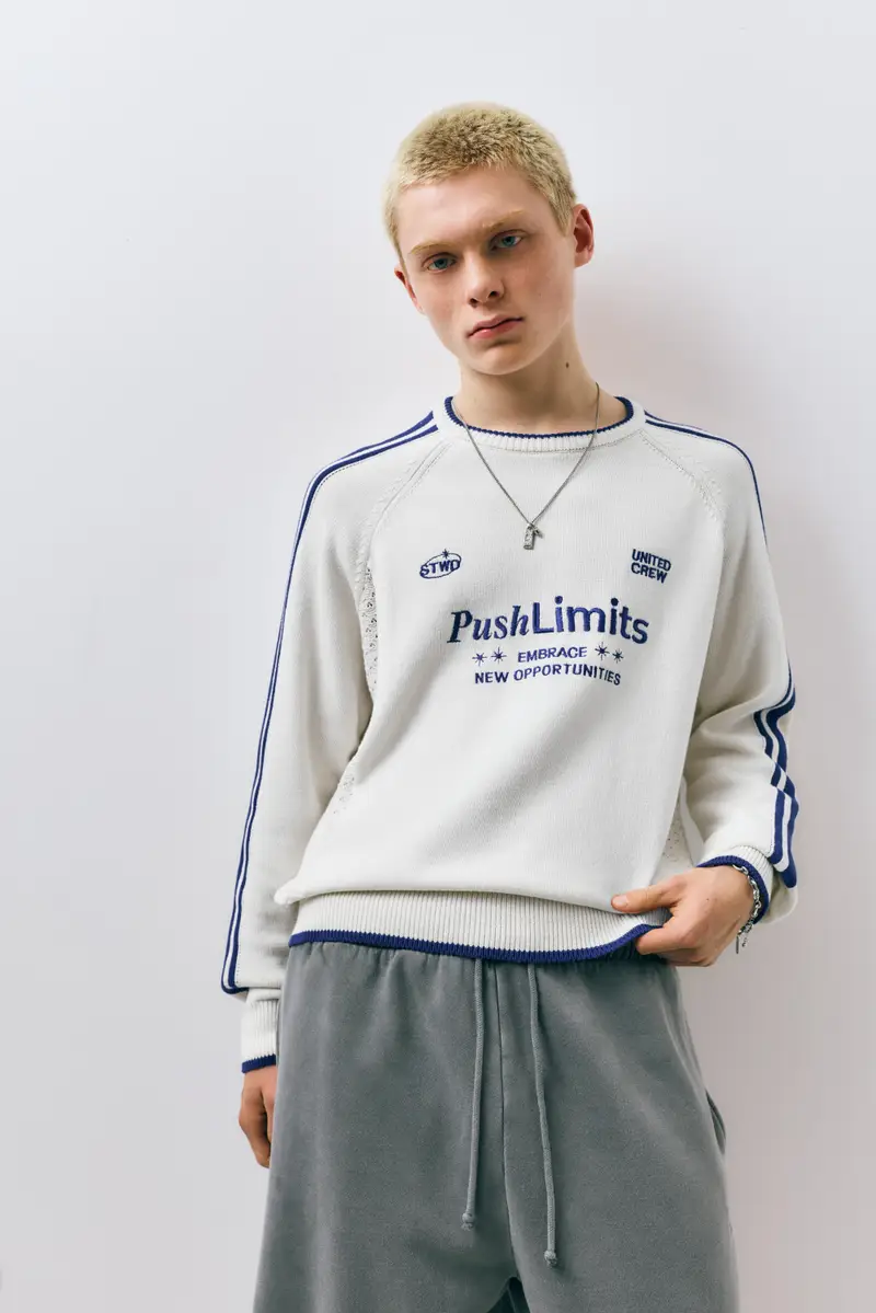 Pullover Stwd A Righe Ricamate Bianco rotto miniatura 2