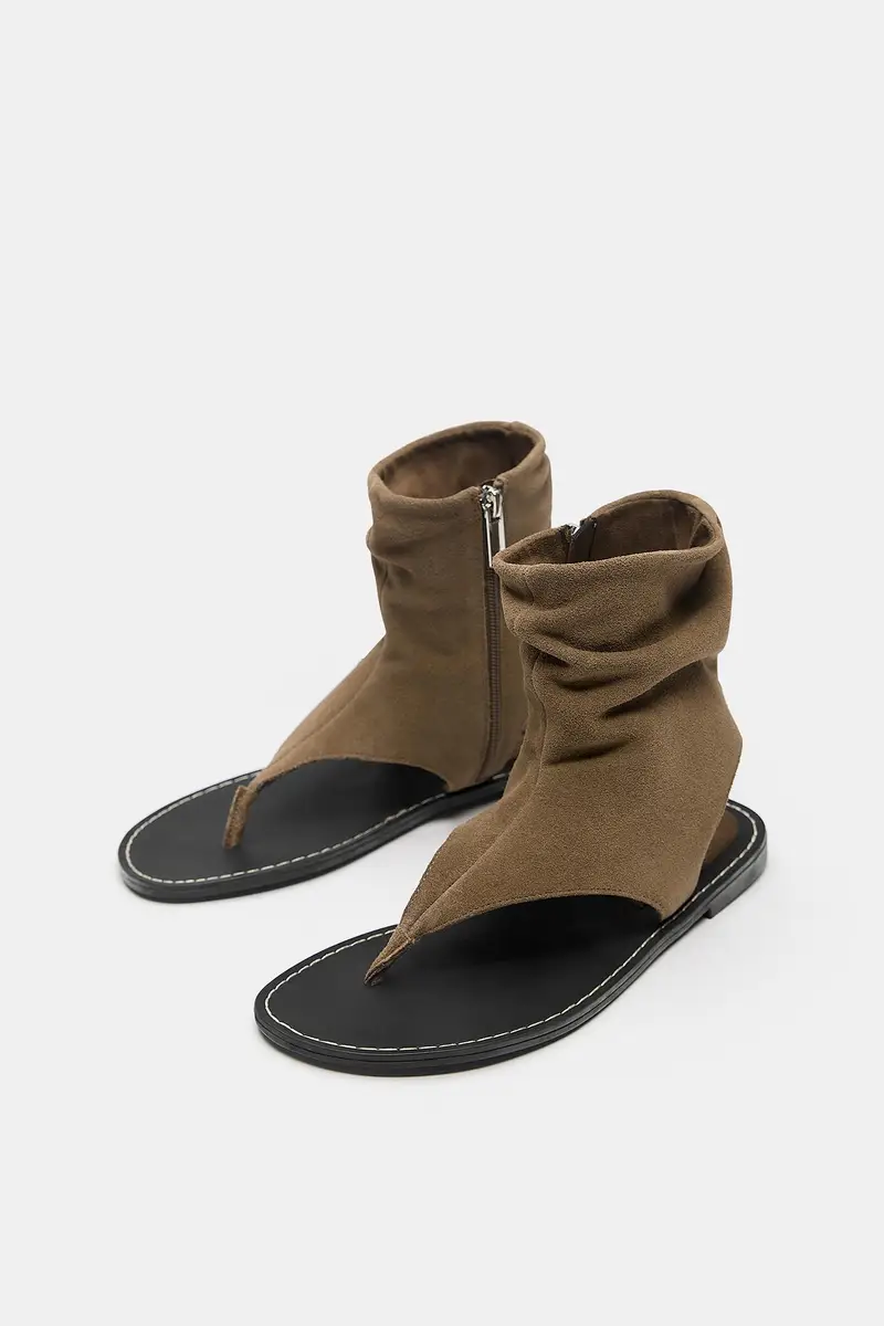 Sandali Alla Caviglia In Pelle Marrone miniatura 2