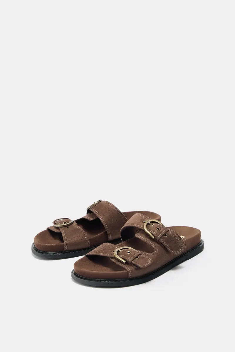 Sandali Bassi Con Fibbie Marrone miniatura 3