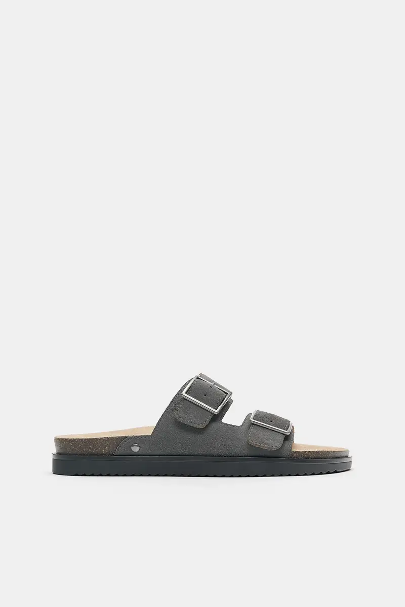 Sandali Fibbia Pelle Grigio