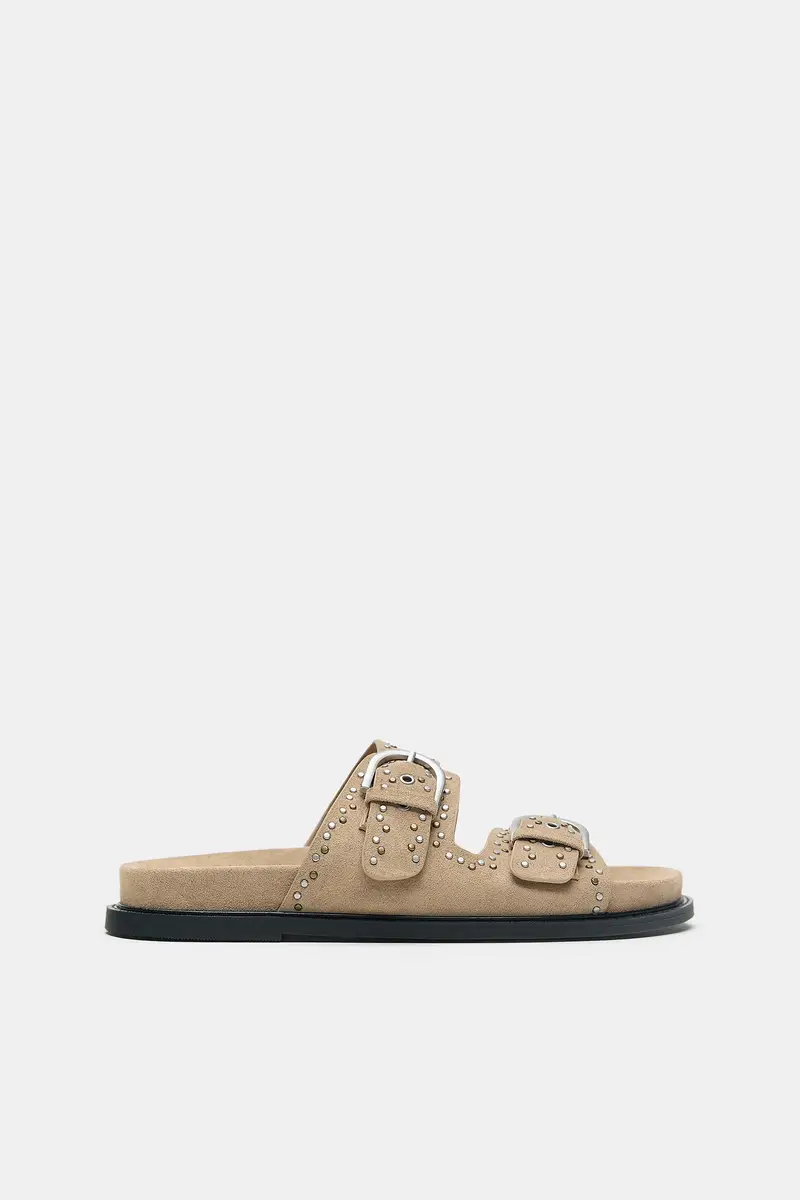 Sandali Fibbie Borchie Sabbia