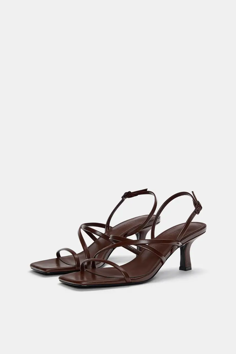 Sandali Tacco Fascette Incrociate Marrone miniatura 2