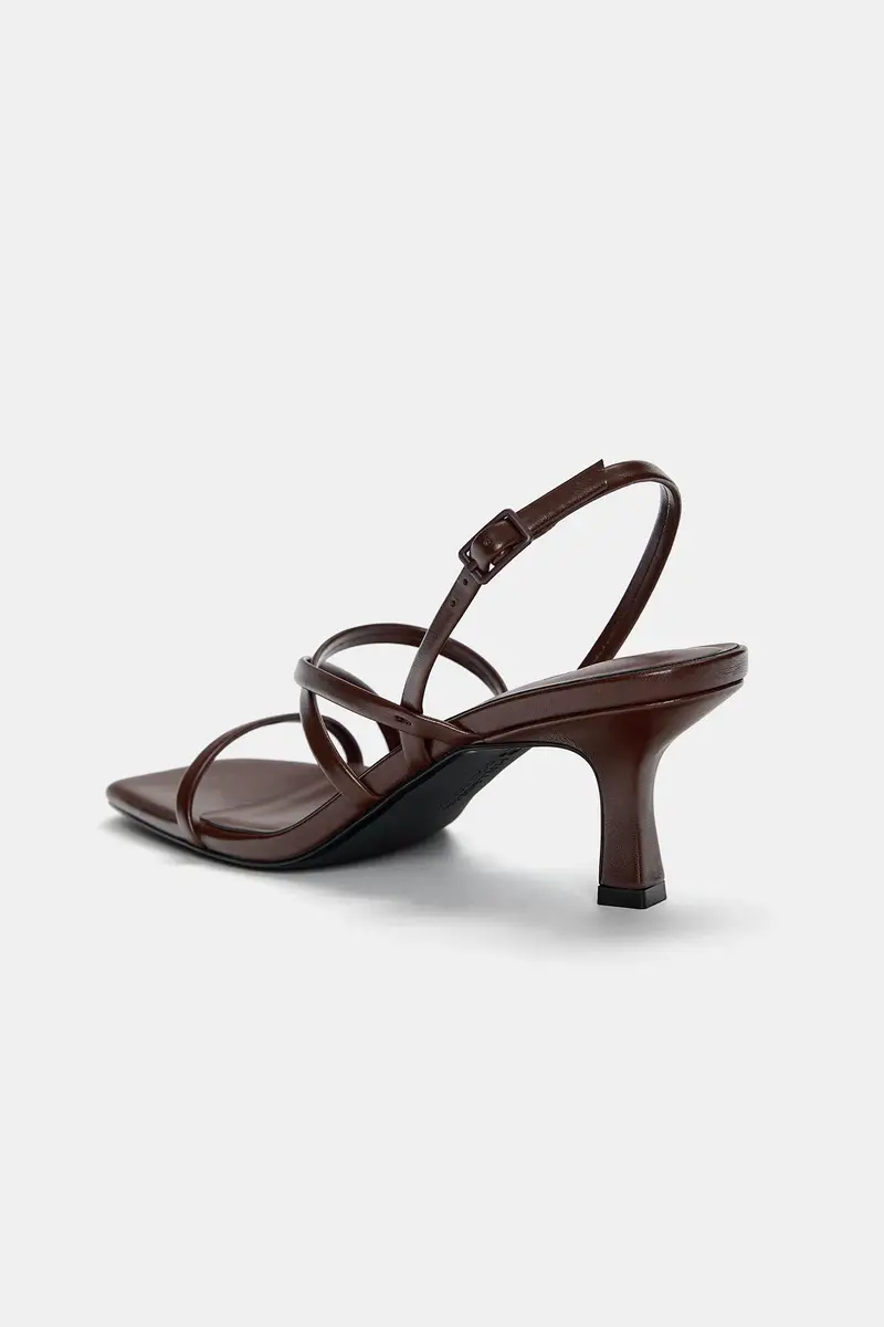 Sandali Tacco Fascette Incrociate Marrone miniatura 3
