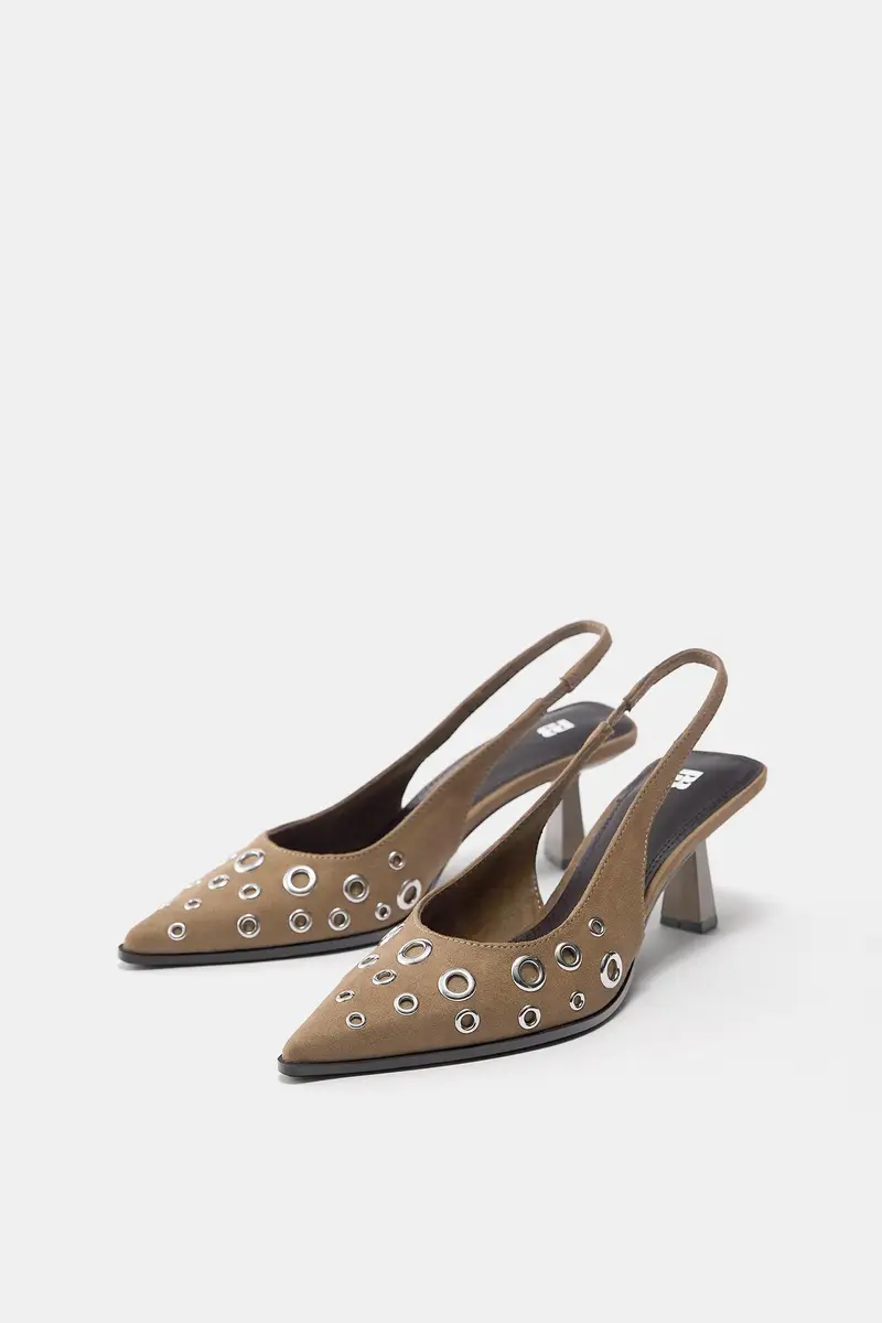 Scarpe Con Tacco E Borchie Marrone miniatura 2