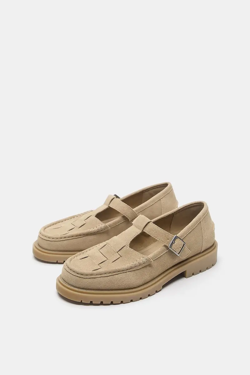 Scarpe Fibbia Dettaglio Pelle Beige miniatura 3