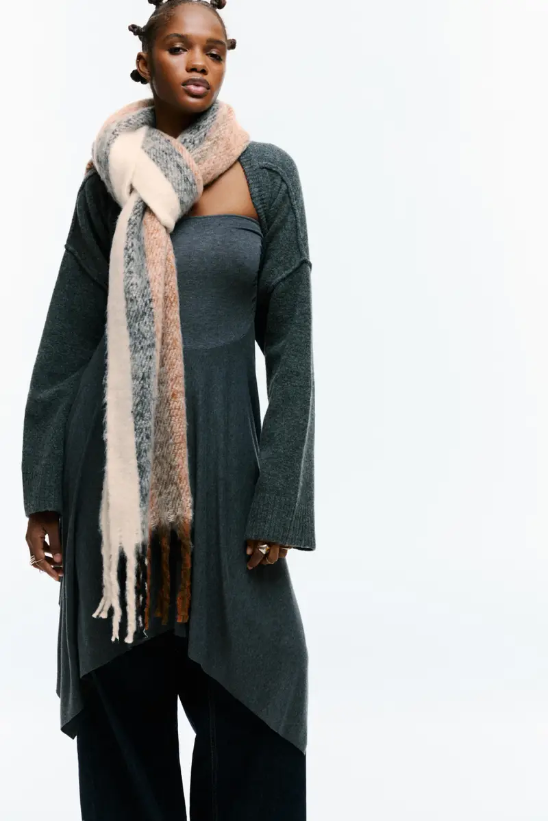 Sciarpa A Righe Soft Con Frange Tegola miniatura 2