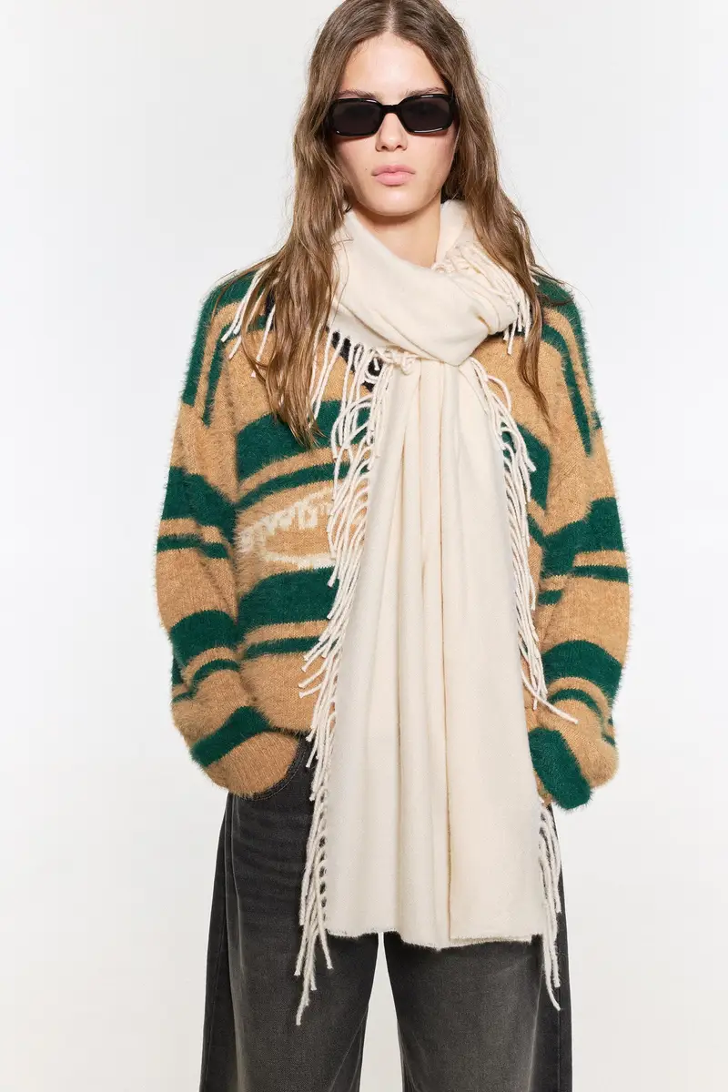 Sciarpa Con Frange Beige miniatura 3