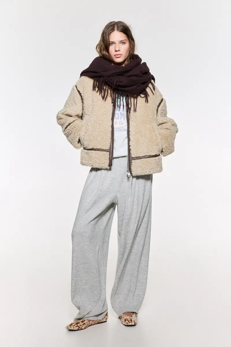 Sciarpa Con Frange Marrone miniatura 2