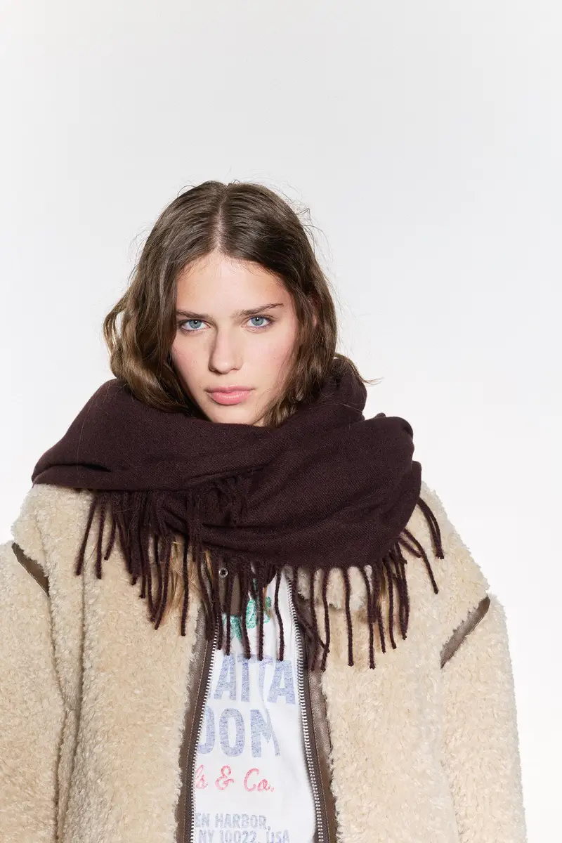Sciarpa Con Frange Marrone miniatura 3