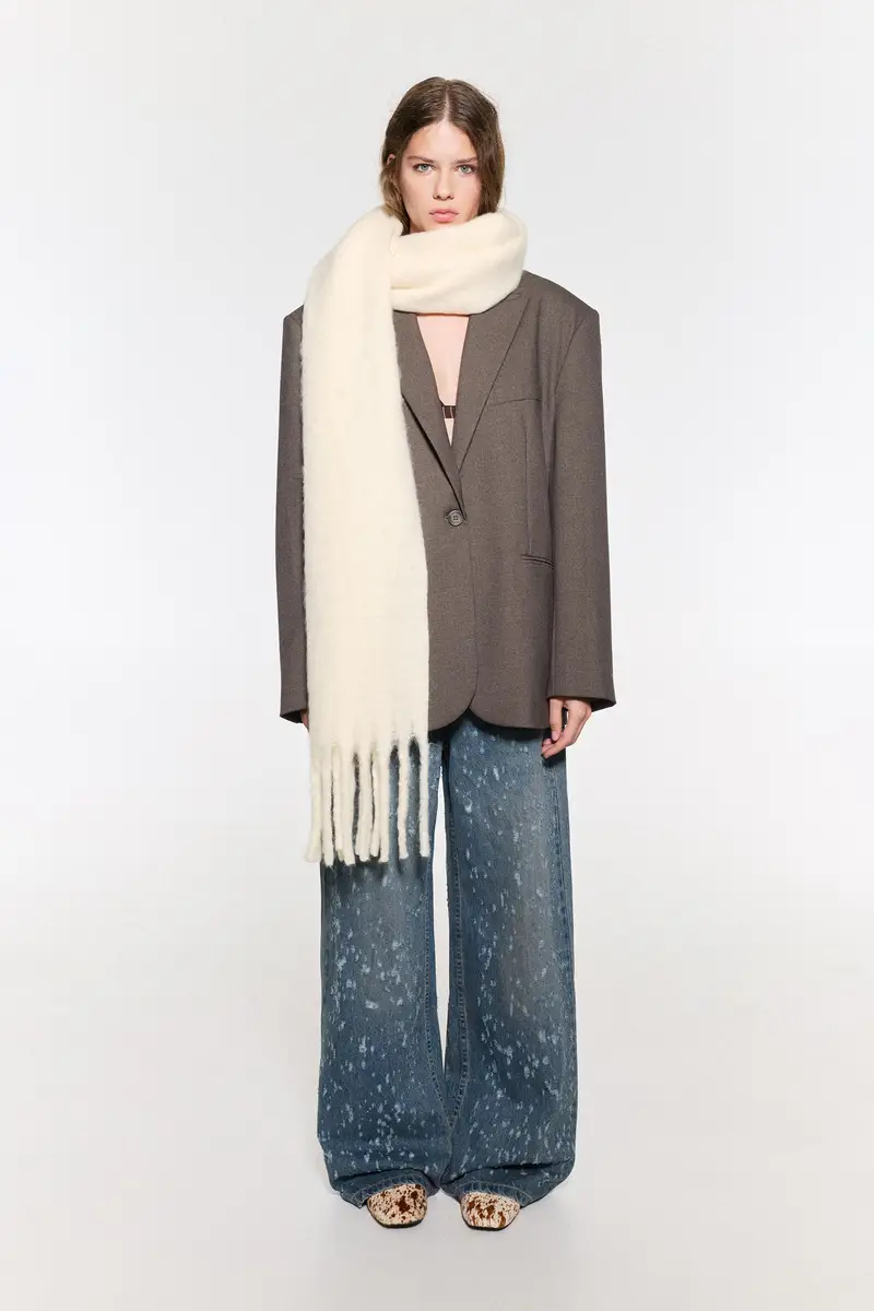 Sciarpa Maxi Effetto Mohair Beige miniatura 2