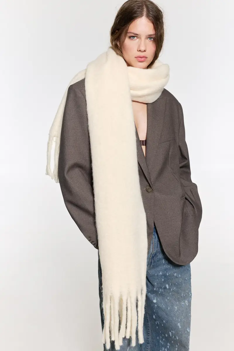 Sciarpa Maxi Effetto Mohair Beige miniatura 3