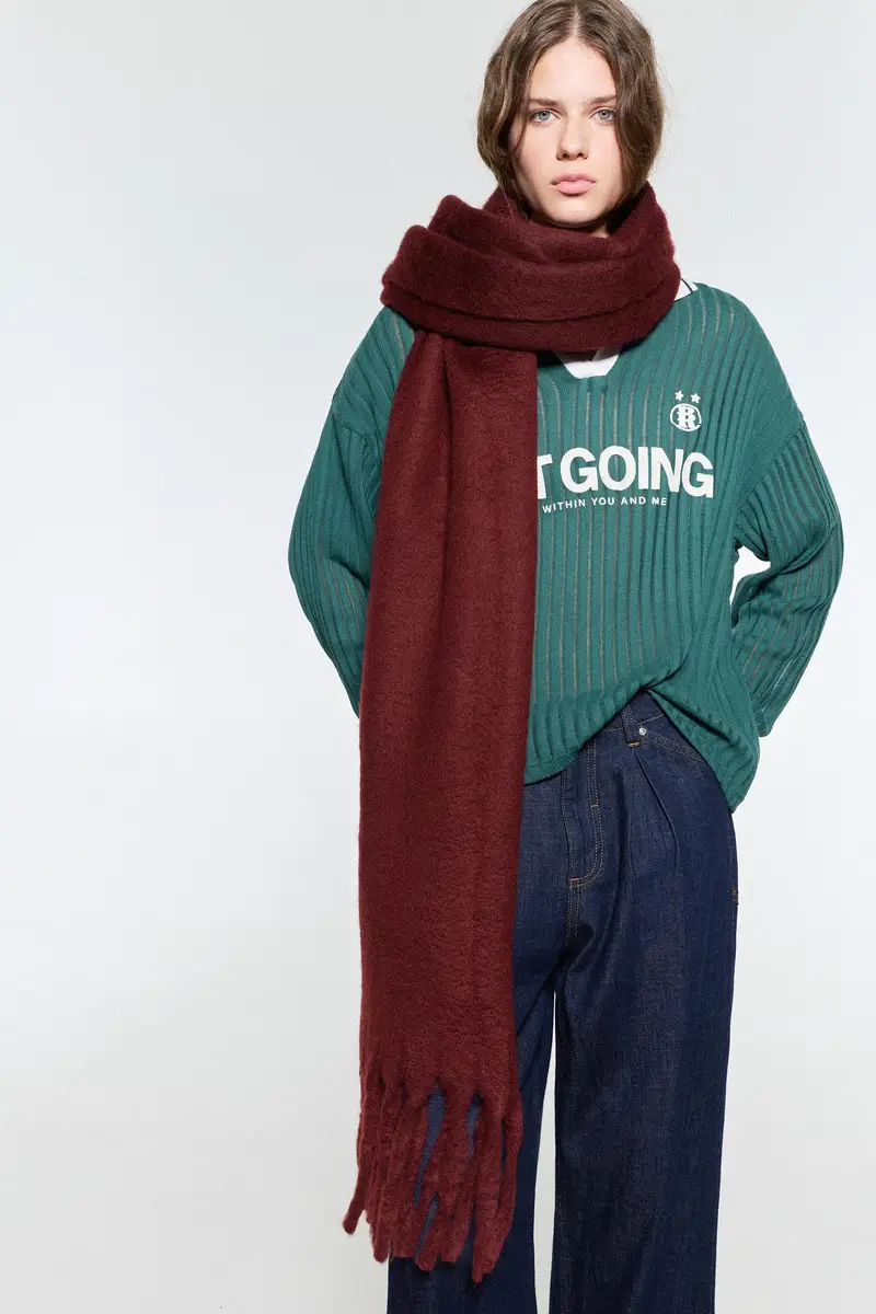 Sciarpa Maxi Effetto Mohair Granata miniatura 3