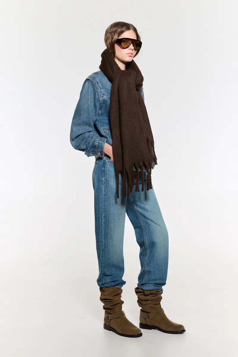 Sciarpa Maxi Effetto Mohair Marrone miniatura 2