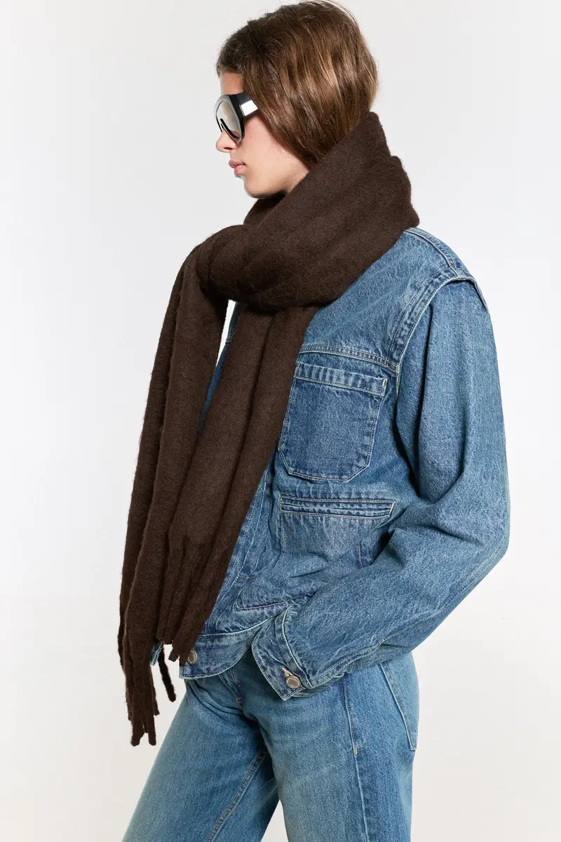 Sciarpa Maxi Effetto Mohair Marrone miniatura 3