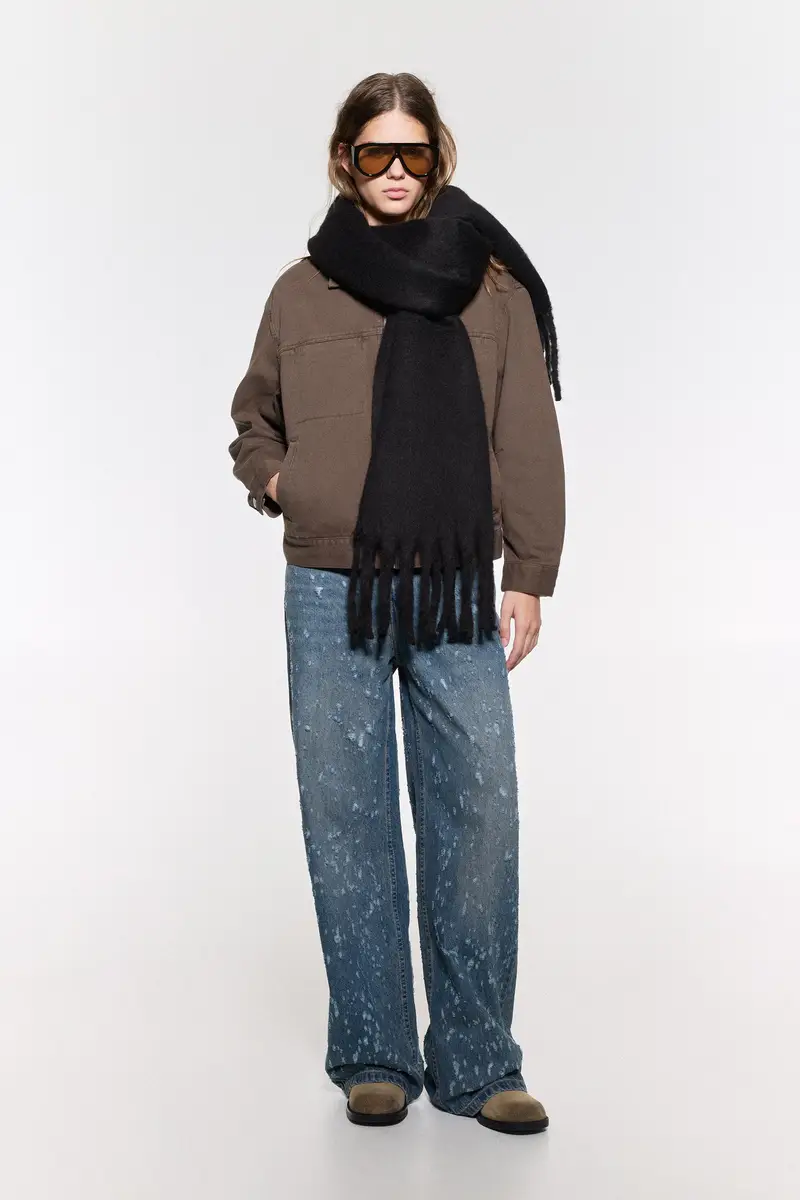 Sciarpa Maxi Effetto Mohair Nero miniatura 2