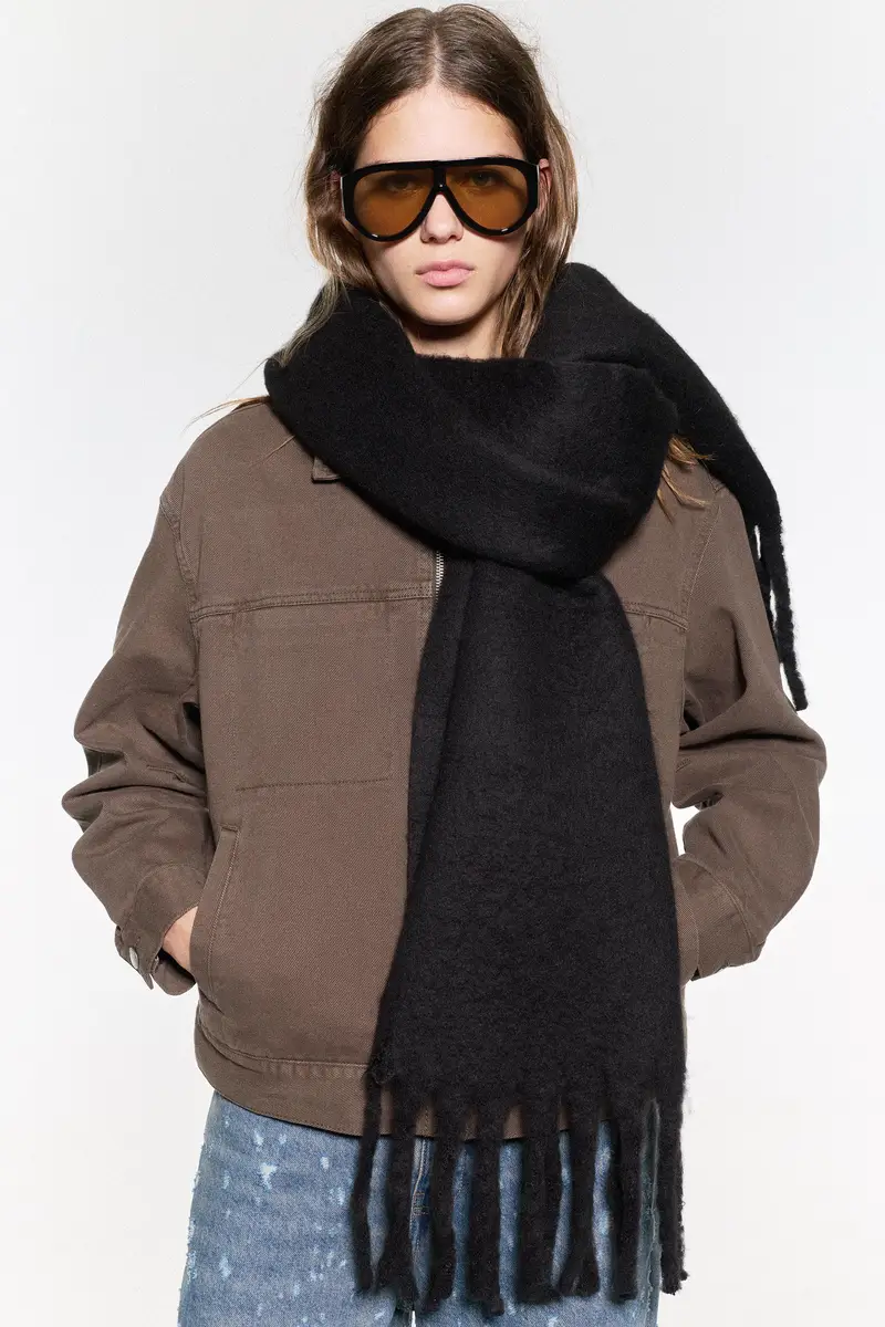 Sciarpa Maxi Effetto Mohair Nero miniatura 3