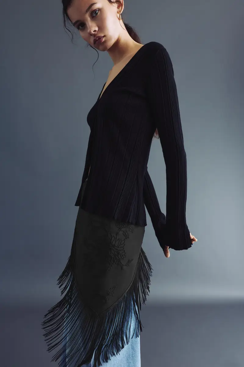 Sciarpa Ricamata Nero miniatura 2