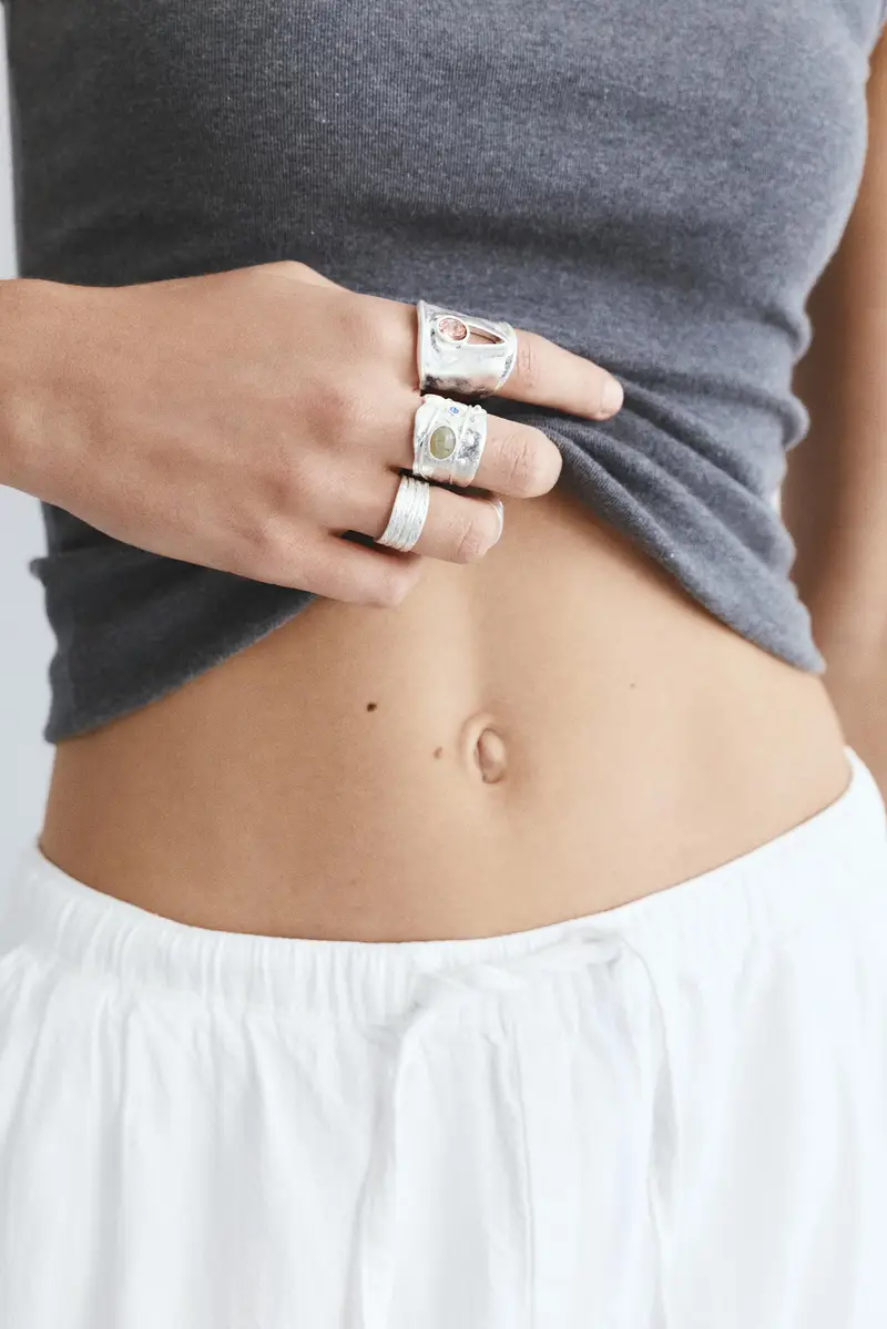 Set 4 Anelli Testurizzati Argento miniatura 2