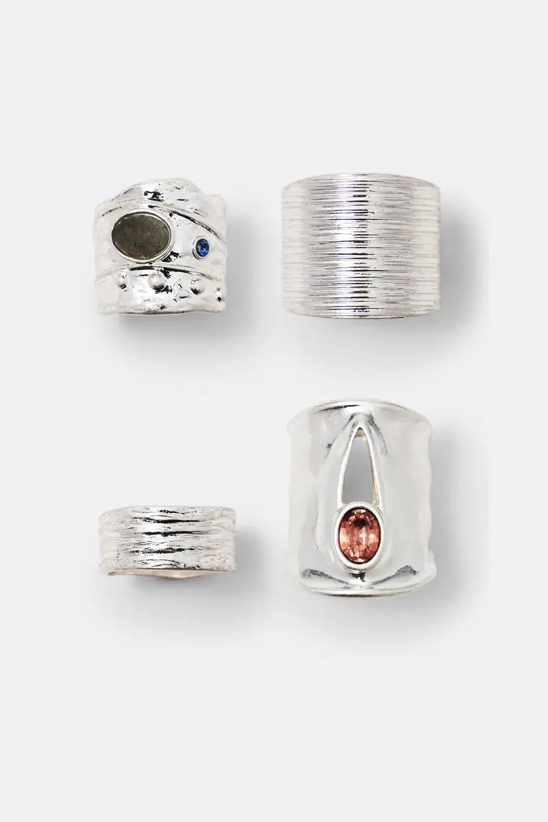 Set 4 Anelli Testurizzati Argento