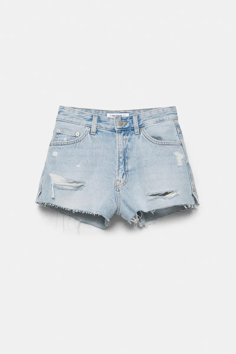 Short Di Jeans Mom Fit Strappati Azzurro chiaro