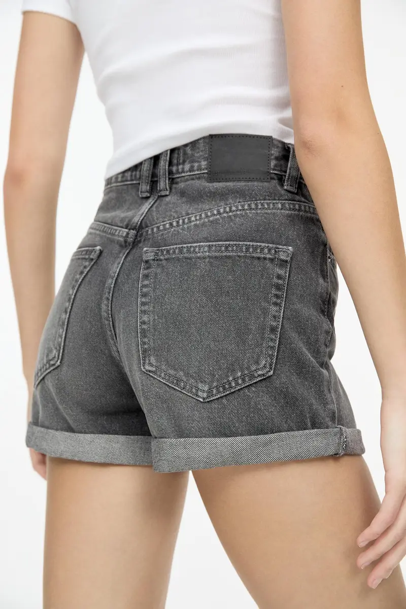 Short In Denim Mom Fit Con Risvolto Grigio miniatura 3