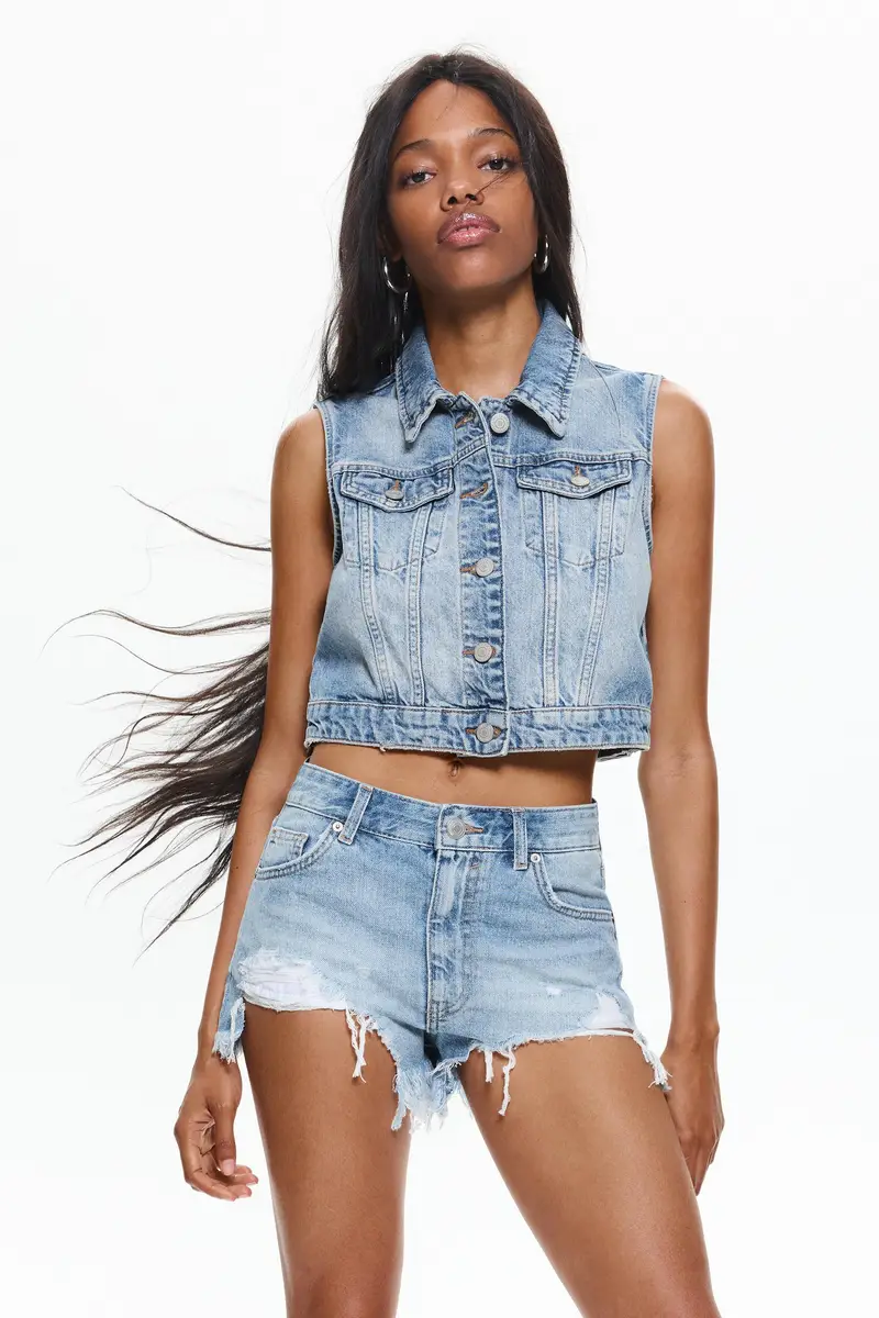Shorts In Denim Strappati Azzurro medio
