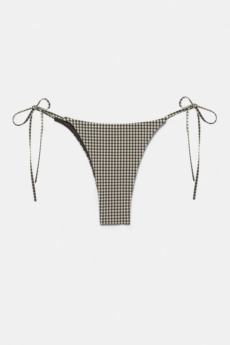 Slip Bikini A Quadretti Vichy Marrone miniatura 2