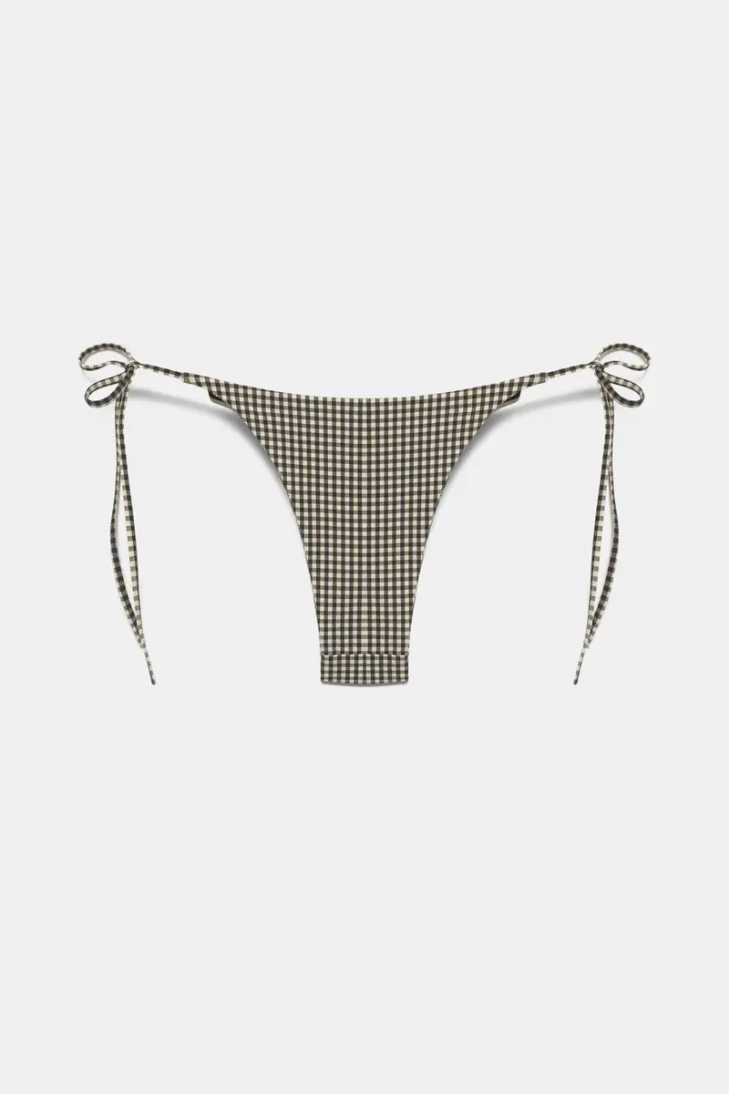 Slip Bikini A Quadretti Vichy Marrone miniatura 3
