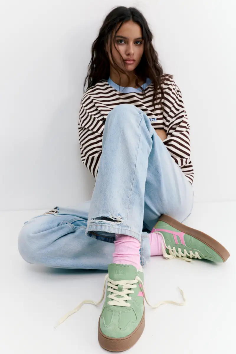 Sneakers Con Blocco Di Colore Verde