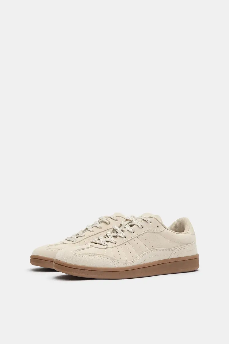 Sneakers In Pelle Scamosciata Beige miniatura 2
