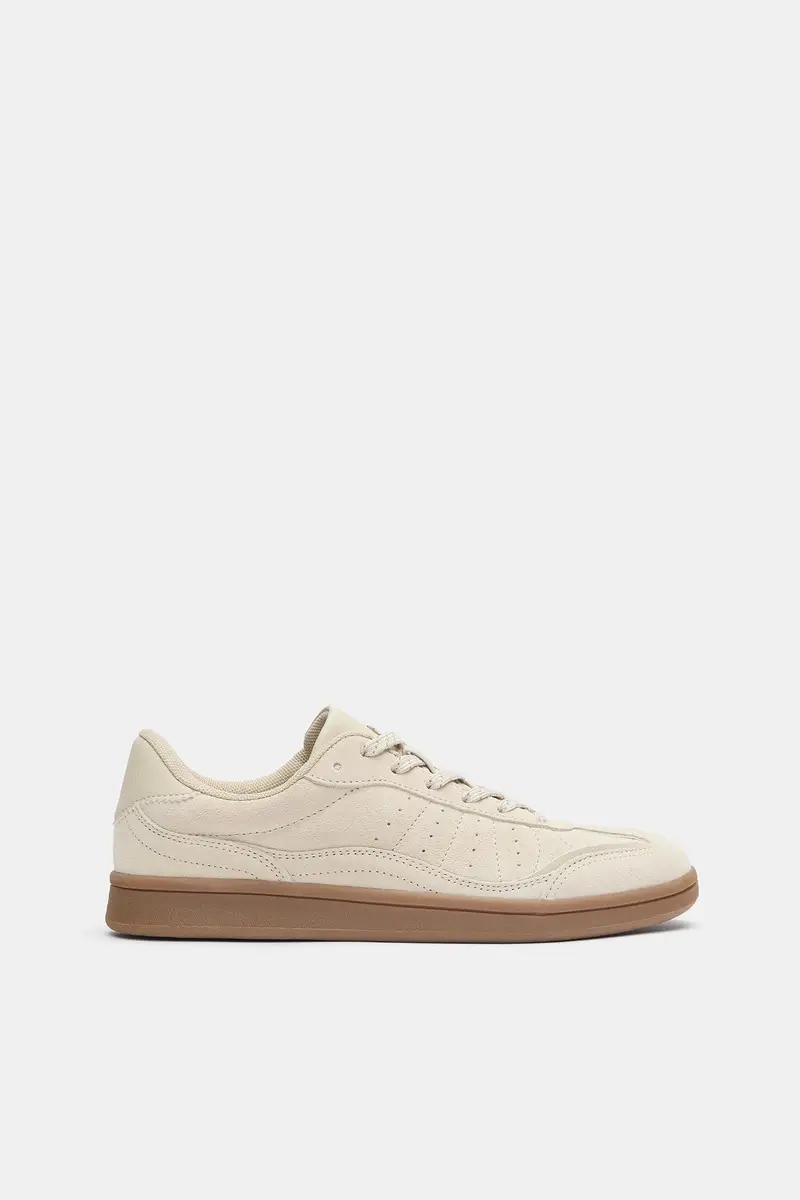 Sneakers In Pelle Scamosciata Beige