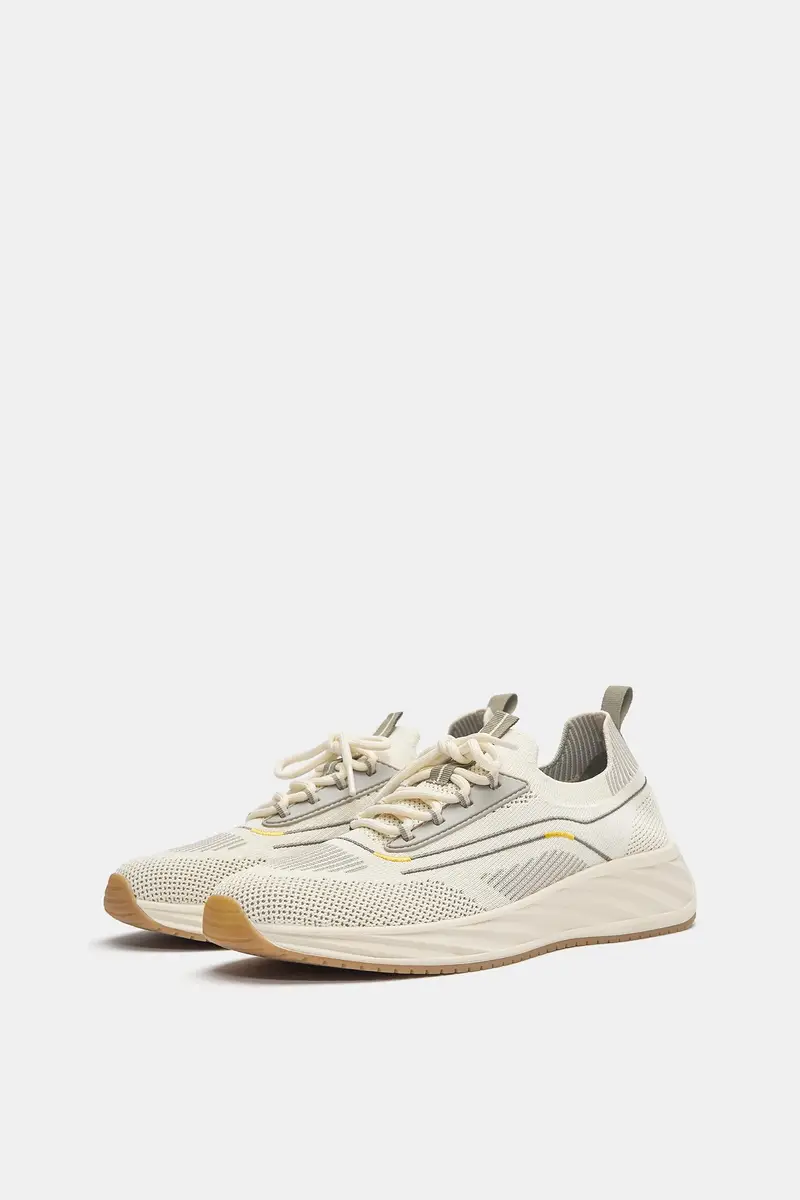 Sneakers In Tessuto Beige miniatura 3