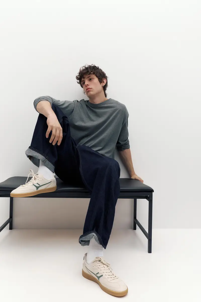 Sneakers Retrò In Tessuto Beige