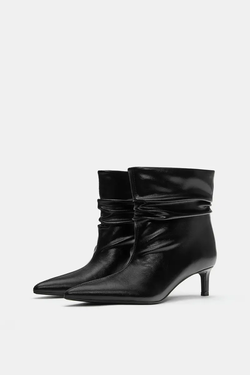 Stivaletti Con Tacco Arricciato Nero miniatura 3