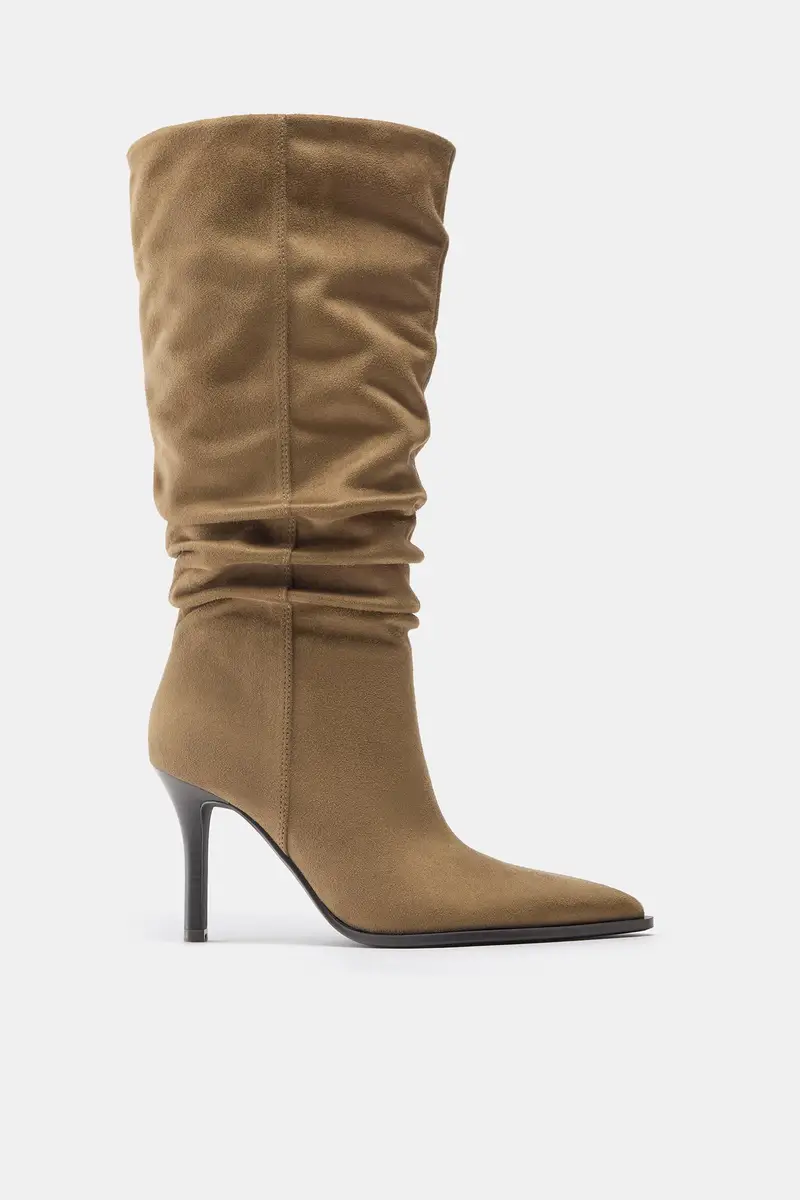 Stivali Alti Con Tacco Arricciato Sabbia miniatura 2
