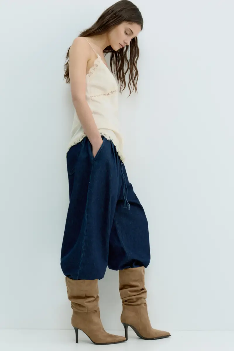 Stivali Alti Con Tacco Arricciato Sabbia