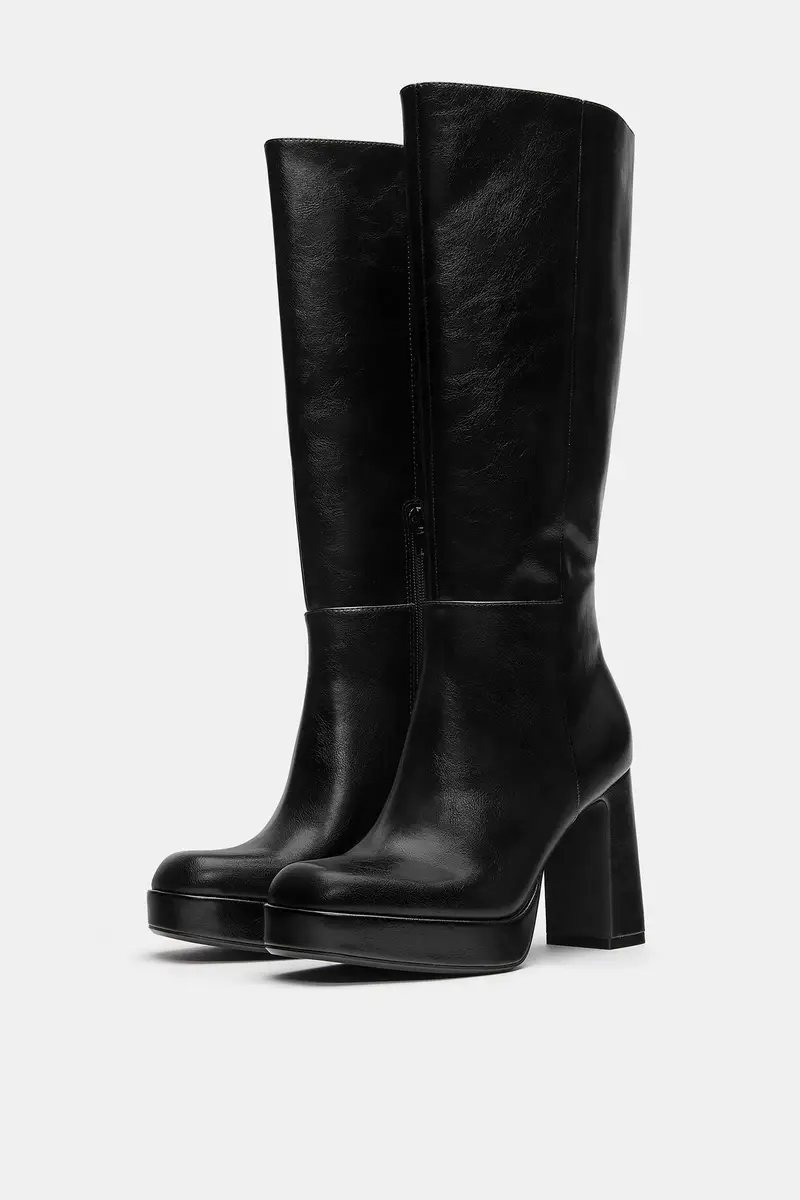 Stivali Alti Con Tacco E Plateau Nero miniatura 3