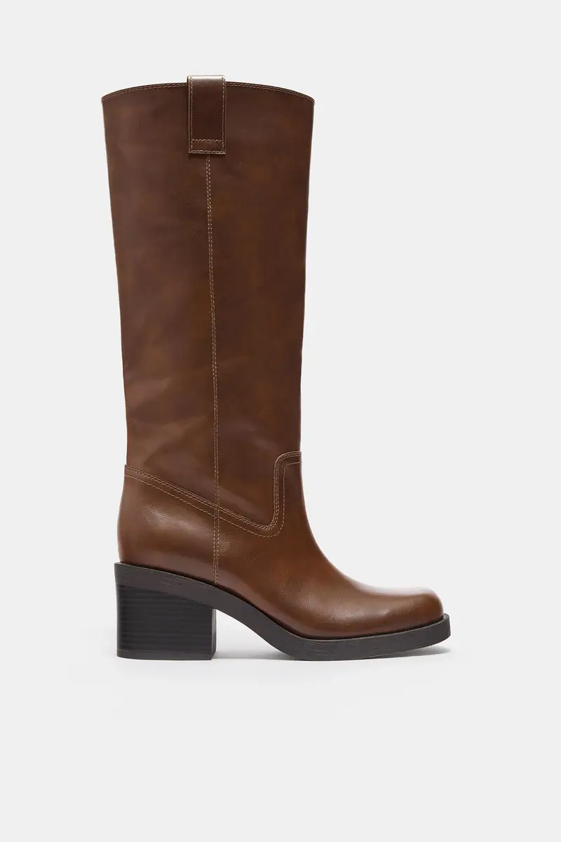 Stivali Alti Con Tacco Marrone miniatura 2