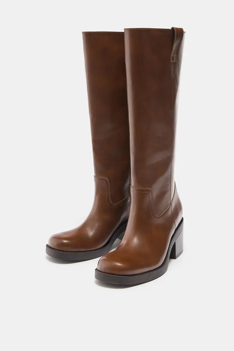 Stivali Alti Con Tacco Marrone miniatura 3