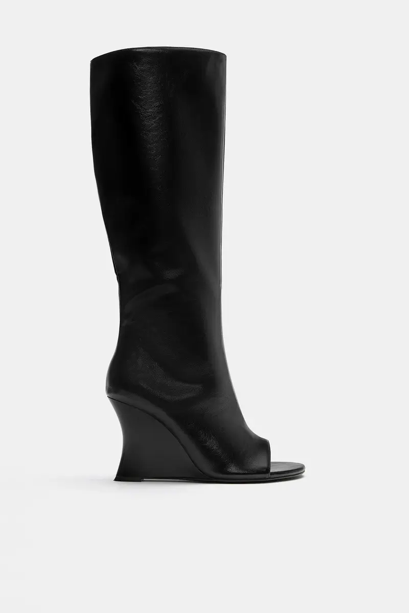 Stivali Alti Con Zeppa Nero