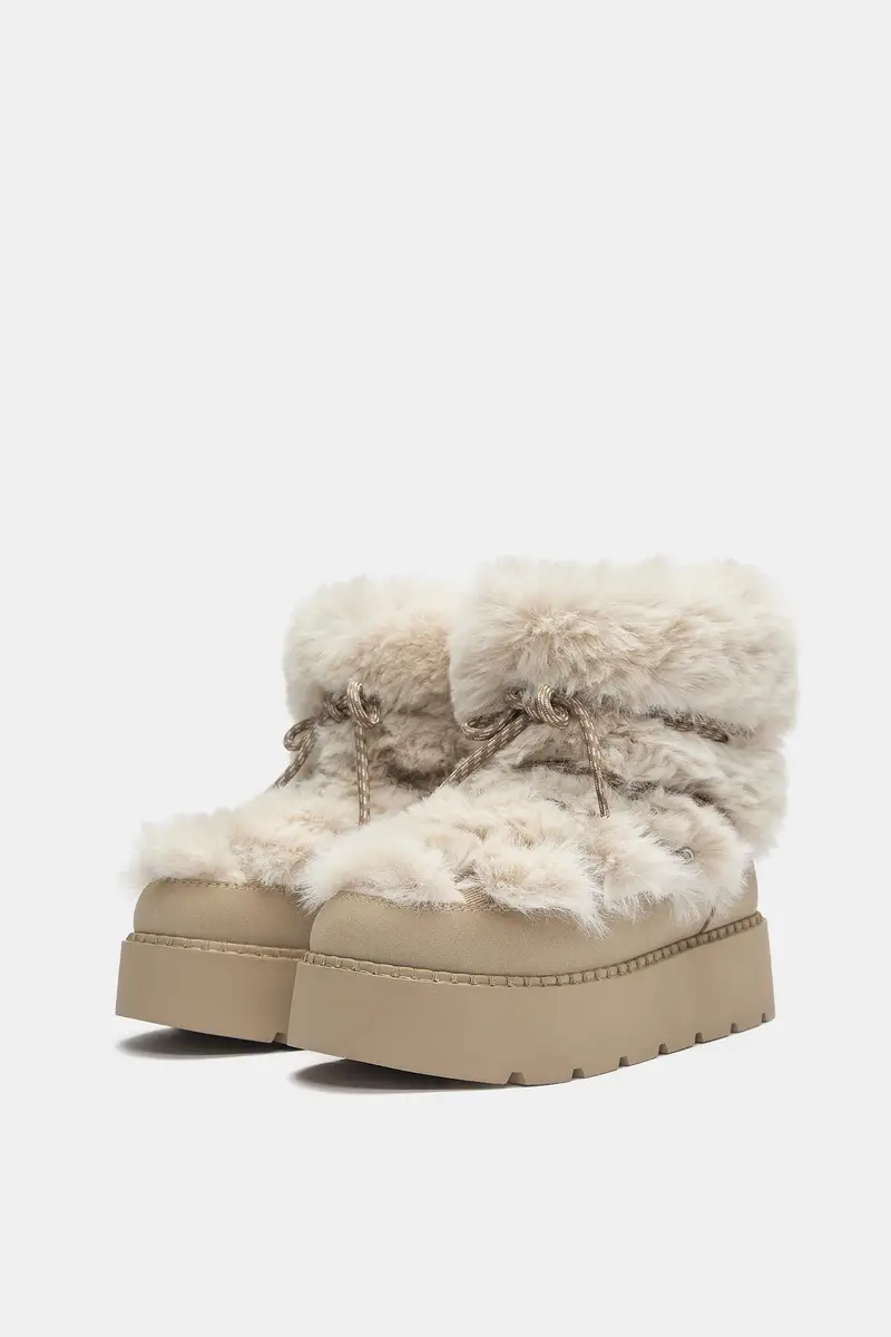 Stivali Bassi Pelliccia Sintetica Beige miniatura 3