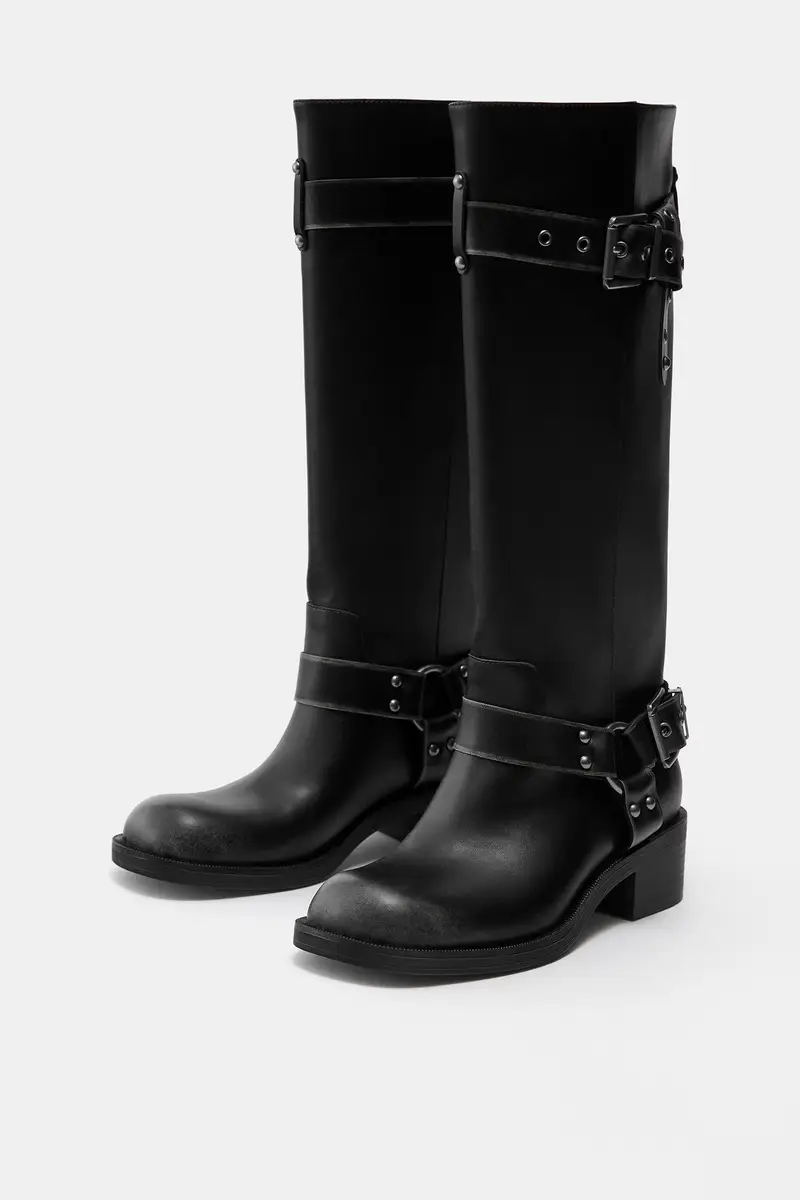 Stivali Biker Effetto Invecchiato Nero miniatura 3