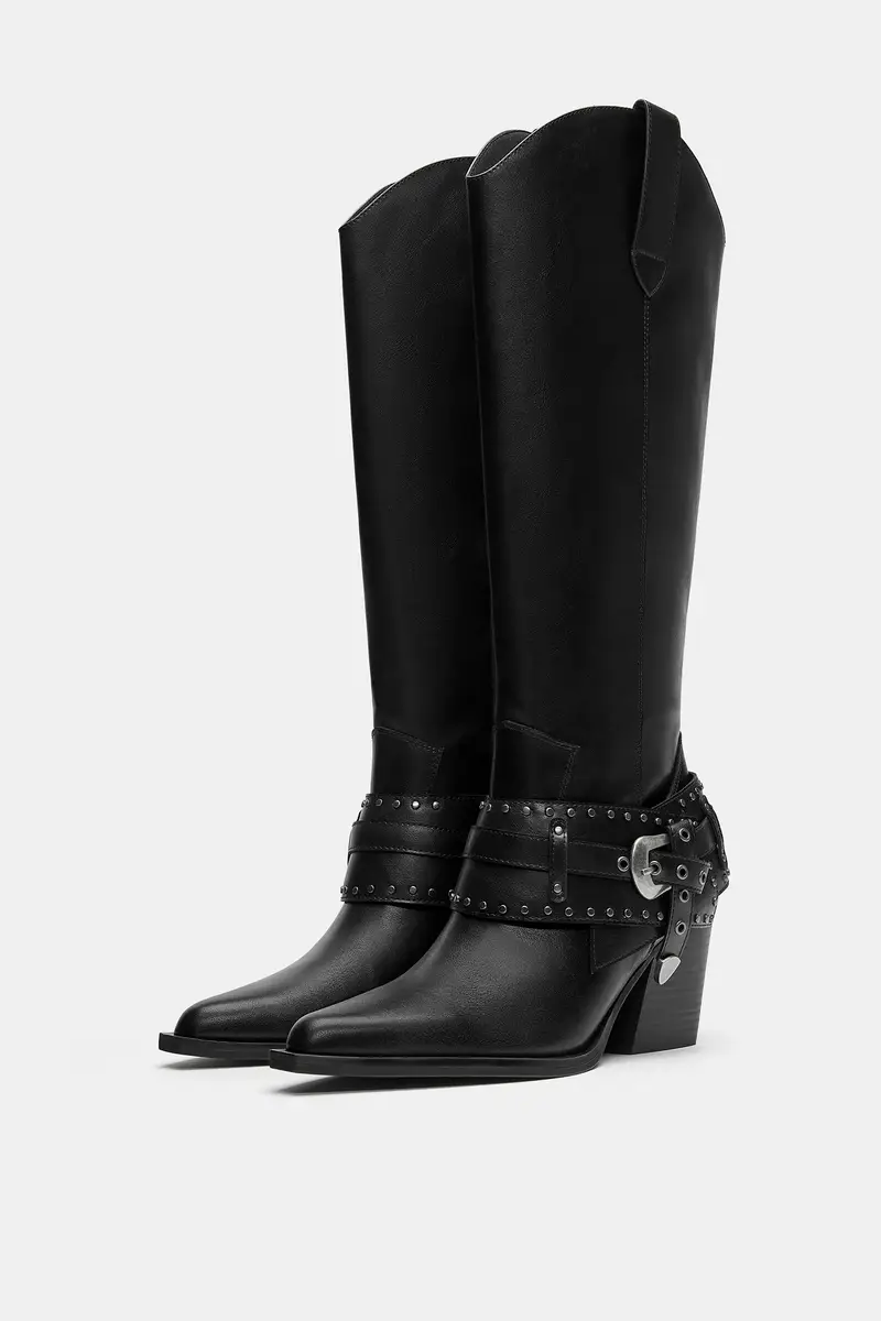 Stivali Cowboy Con Fibbia Nero miniatura 2